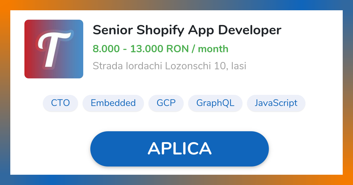Remote Senior Shopify App Developer | Timesact